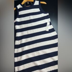 Eliza J classic stripe boucle shift dress Navy & White Size Medium NWT nautical